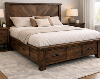 Farmhouse Storage Bed Plan – Queen Size DIY Frame with Drawers | Rustic Woodworking Build PDF Download