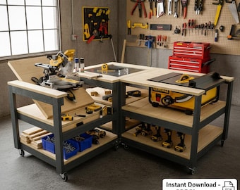 Table Saw Workbench | Miter Saw Workbench | wood working plans | workbench plans | table saw bench | table saw stand | Digital Build Plans
