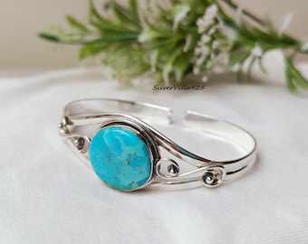 Verstelbare Kingman Turquoise armband: handgemaakte sterlingzilveren sieraden