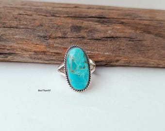 Kingman Turquoise Oval Ring, Handmade Sterling Silver Boho Statement Jewelry