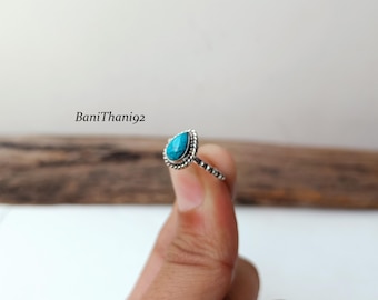Handmade Blue Turquoise Sterling Silver Ring: Boho Teardrop Jewelry