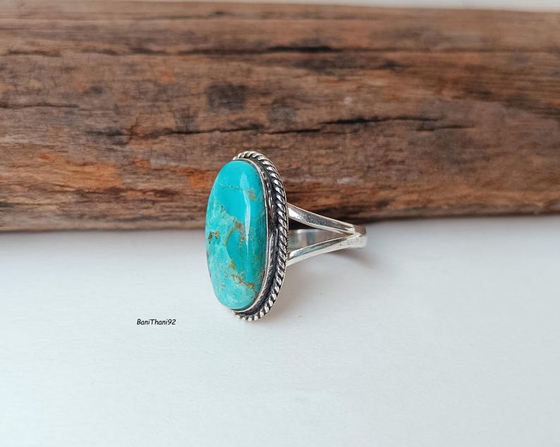 Kingman Turquoise Oval Ring, Handmade Sterling Silver Boho Statement ...
