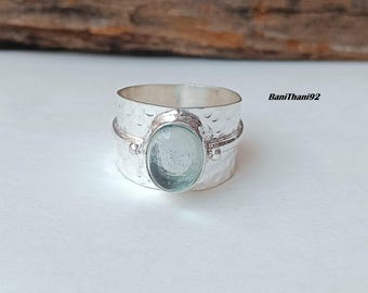 アクアマリンリング：ハンドメイド925スターリングシルバー、シー