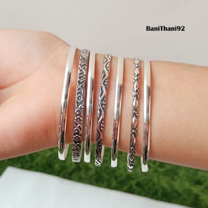 Boho Sterling Silber Armreif Set: Handgefertigte 925 Silber Armreifen