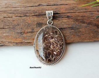 Colgante de ágata Crazy Lace hecho a mano, collar boho hippie de plata de ley
