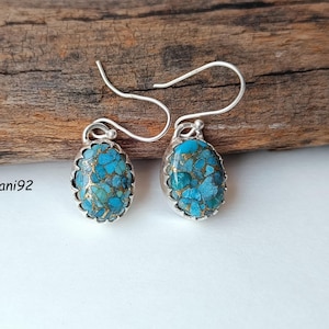 Blaue Kupfer Türkis Sterling Silber Teardrop baumeln Ohrringe