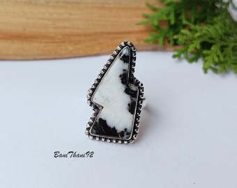 White Buffalo Turquoise 925 Sterling Silver Ring: Boho Statement Jewellery