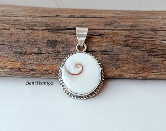 Shiva Eye Shell Sterling Silver Pendant, Boho Spiritual Gemstone