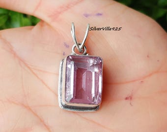 Handmade Rose Quartz 925 Sterling Silver Pendant, Women's Bangle