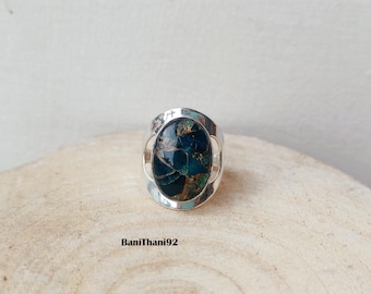 Anillo de plata esterlina con azurita y malaquita: un estilo bohemio hecho a mano