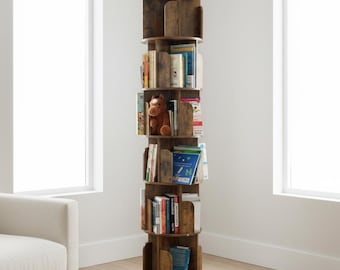 6 Tier Rotating Bookshelf, Narrow Corner Storage Tower, Round Revolving Organizer