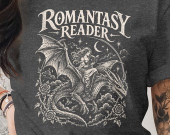 Romantasy Reader T-Shirt Dragon Rider Bookish Shirt Fantasy Romance Shirt Dark Academia Booktok Tee Aesthetic Book Club Gift for Book Lover