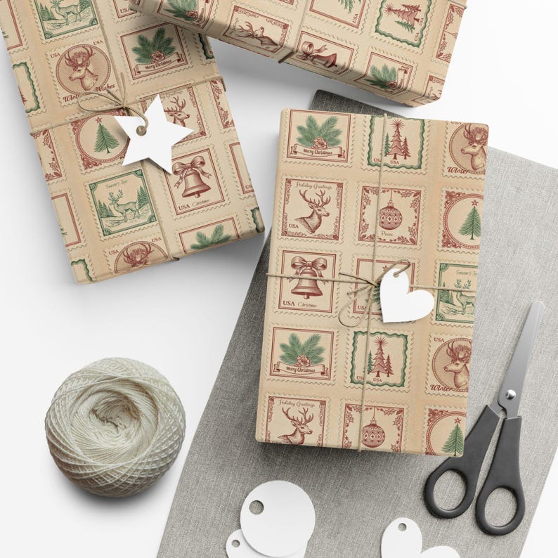 Vintage Christmas Wrapping Paper Roll, Holiday Gift Wrap Sheets, Festive Retro Wrapping Paper for Christmas, Xmas Party Decor image 4
