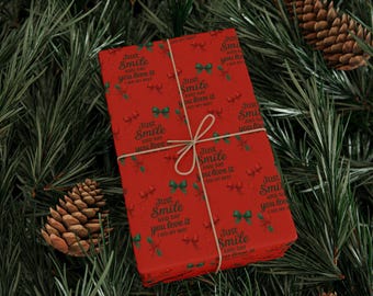 Funny Christmas Wrapping Paper | Just Smile and Say You Love It | White Elephant Gift Wrap Roll, Seasonal, Vintage, Retro, Adult Humor