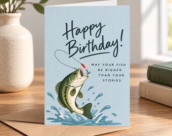 Funny Fishing Birthday Card for Him,  Animal Lover Gift Birthday Card For Him, Fisherman Gift,