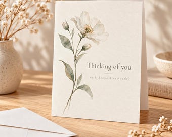 Sympathy Greeting Card, Thinking of You Card, Watercolor Floral Condolence Card, Botanical Bereavement Note Card, Elegant Sympathy Postcard