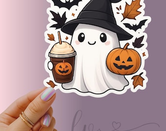 Spooky Sticker, Ghost Sticker, Coffe Ghost Sticker, Pumpkin Ghost Sticker