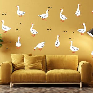 Goose Wall Decals Removable Vinyl Stickers with Footprints Farmhouse Nursery Kids Room Decor Custom Name Option Peel and Stick Wall Art