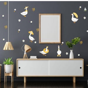 Funny Goose Wall Decals for Nursery Kids Room Living Room Removable Vinyl Stickers with Flowers Hats and Accessories Farmhouse Decor