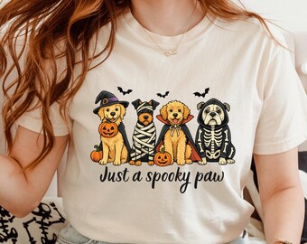 Camiseta de Halloween con diseño de perro "Just a Spooky Paw", adorables perros disfrazados, divertida camiseta con gráficos para amantes de los perros.