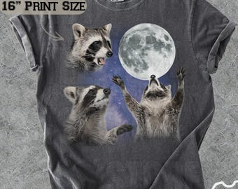 Three Raccoons Retro Graphic T-shirts, Vintage Comfort Colors® Raccoon Moon Tshirt, Raccoon Lovers, Funny Raccon Tee, Oversized Washed Tee