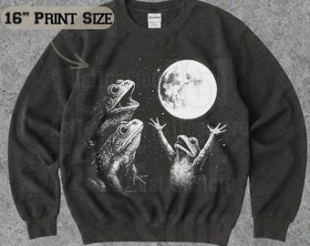 Frogs Howling to the Moon Sweatshirt, Retro Funny Frog Sweatshirt, Mystical Weirdcore Animal Graphic, Unisex Vintage Style Crewneck