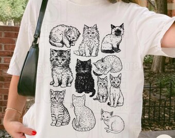 Cats 90s Vintage Tattoo Style Tshirt, Retro Comfort Colors® Y2k Kitten Shirt, Cat Lovers Gift, Cute Cat Shirts,Nature Unisex Adult Pet Shirt