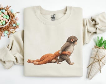 Sweat-shirt perforé singe, punch bébé singe viral tenant une peluche, cadeau tendance meme pour amoureux des animaux, joli sweat à capuche confortable