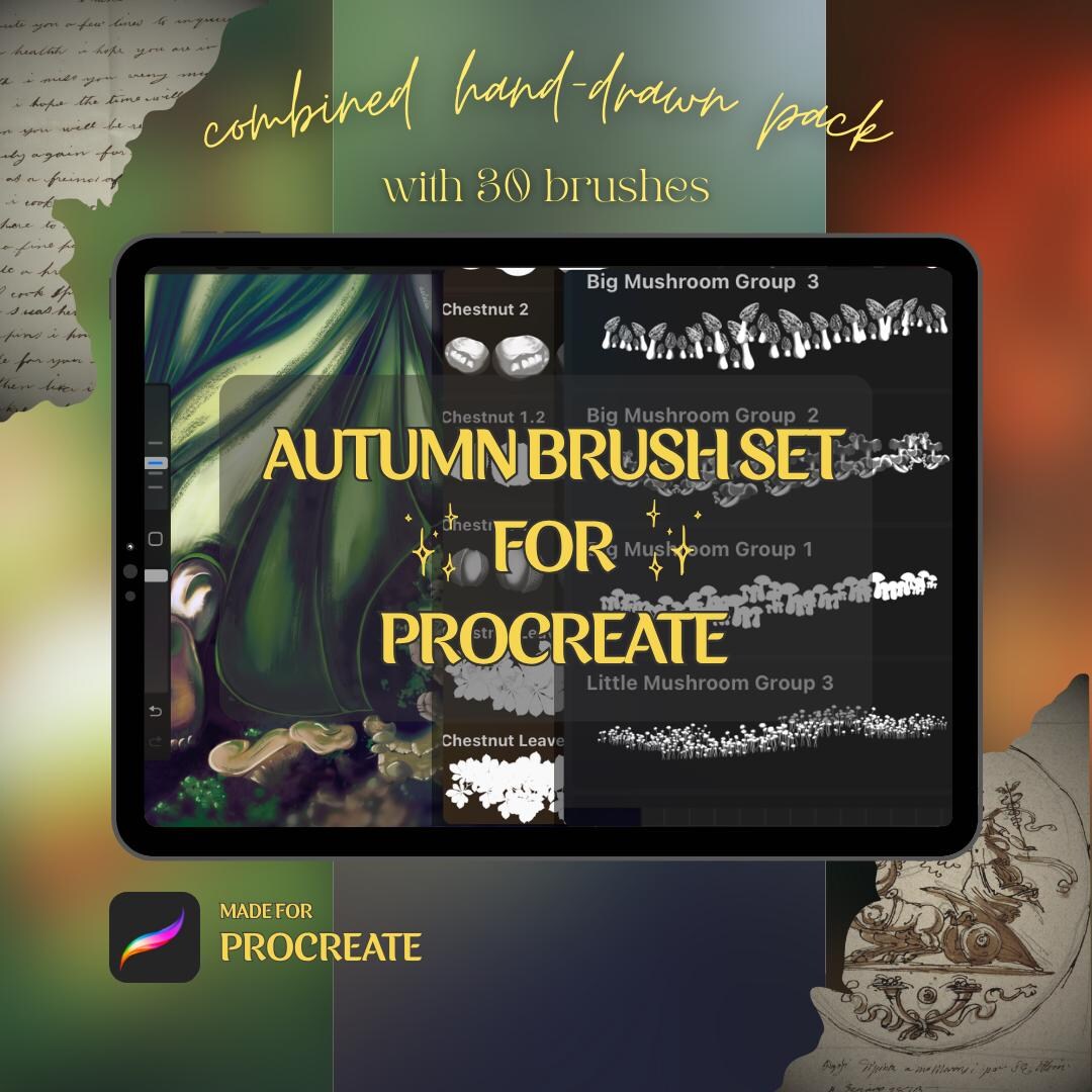 Autumn Foliage and Leaves Procreate Brushes, Handdrawn Seamless Autumn ...