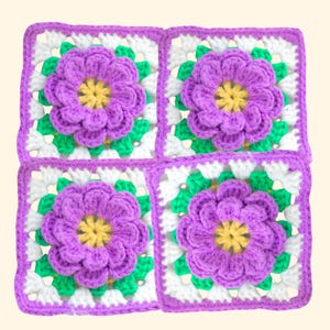 Crochet Granny Square Pattern | Crochet Flower Granny Square Pattern | Flower Pattern with Video Tutorial, DIY Granny Square Pattern PDF