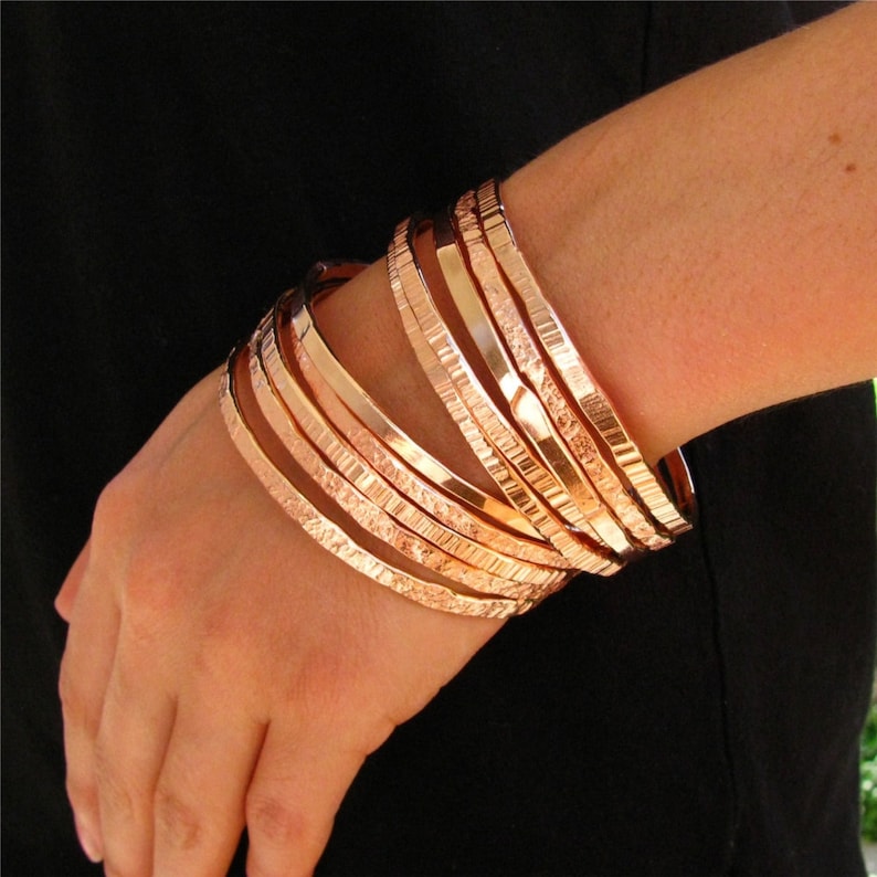 Rustic Copper Bangles Copper Bangles Handmade Artisan Copper bangles Pure Polished Copper Stacking Bangles 5