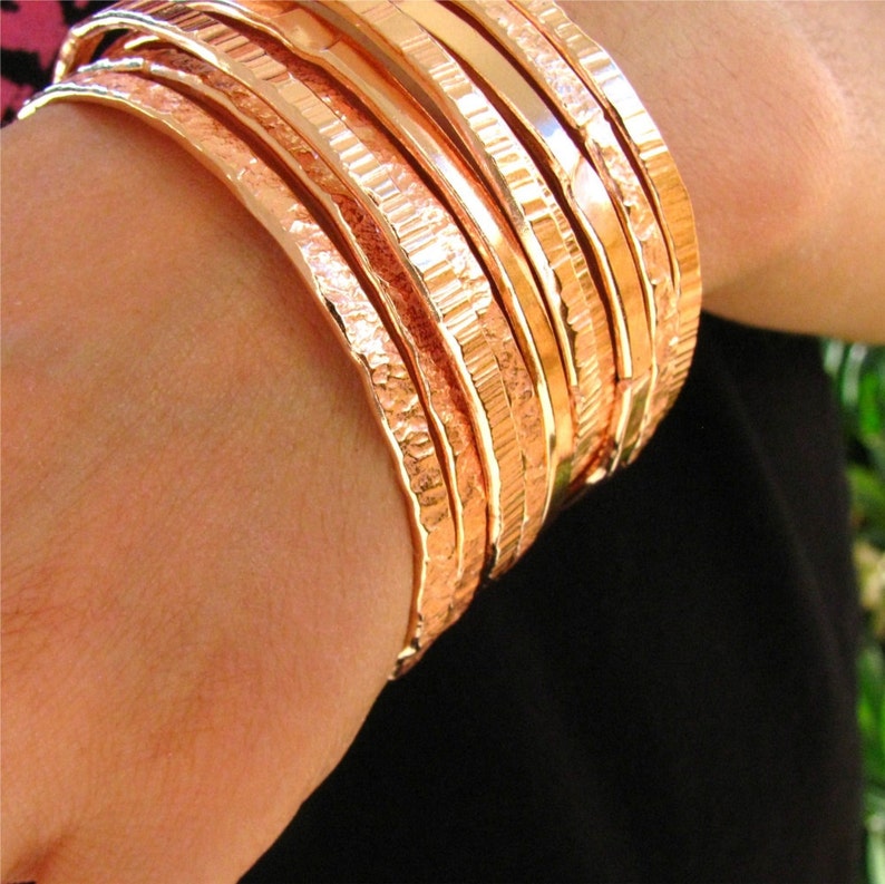 Rustic Copper Bangles Copper Bangles Handmade Artisan Copper bangles Pure Polished Copper Stacking Bangles 5