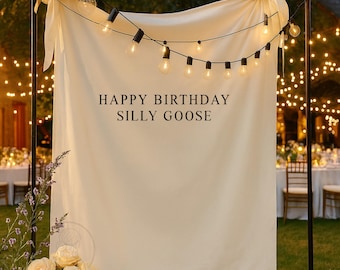 Silly Goose Birthday Tapestry, Custom Name Fabric Sign