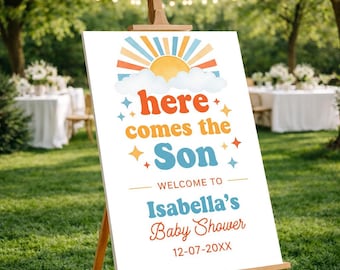 Here Comes The Son Baby Shower Welcome Sign, Custom Poster or Foam Board