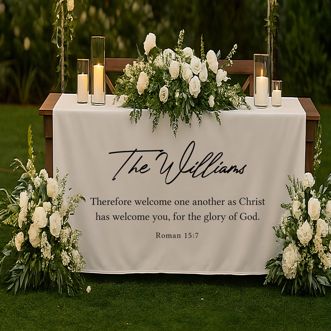 Custom Christian Wedding Table Sign, Linen Last Name Banner - Etsy