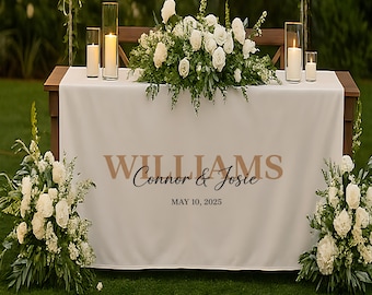 Custom Wedding Table Sign, Linen Last Name Banner