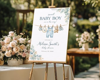 Baby Boy Shower Welcome Sign, Editable Template