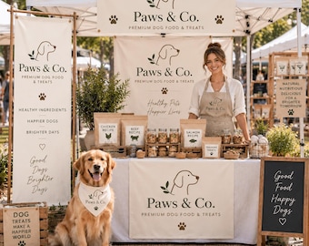 Pet Business Table Runner with Logo, Dog Treat Vendor Sign, Custom Market Booth Display
