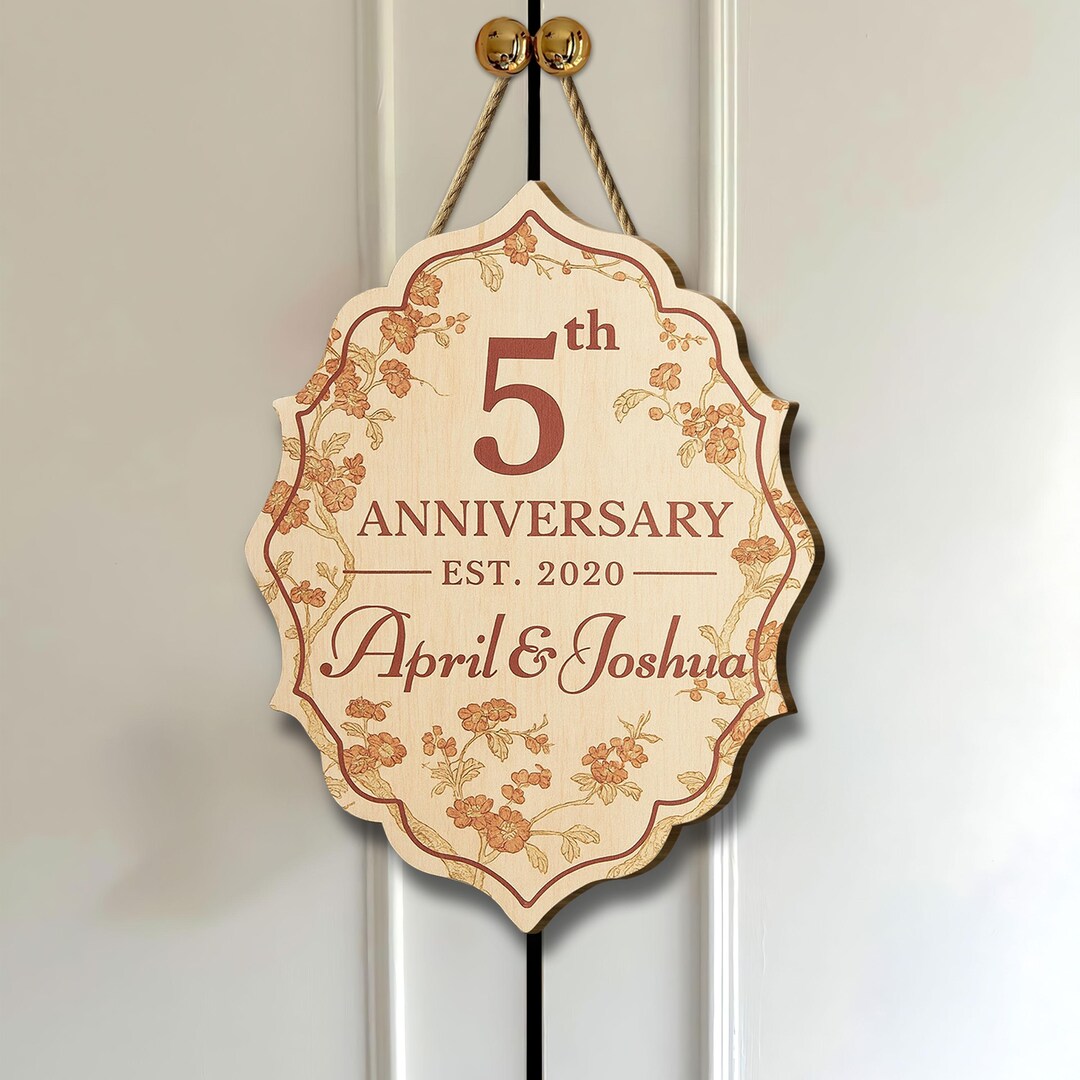 Custom Chinoiserie 5th Anniversary Sign, Personalized Wooden Door Sign ...