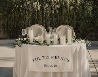 Personalized Wedding Table Runner, Custom Sweetheart Sign, Linen Reception Decor
