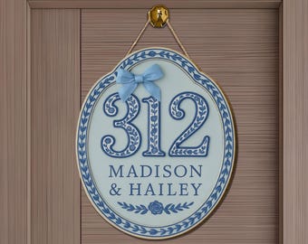 Letrero de puerta de madera chinoiserie personalizado, placa con nombre personalizado