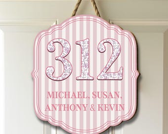 Custom Chinoiserie Floral Wooden Door Sign, Personalized Name Plaque