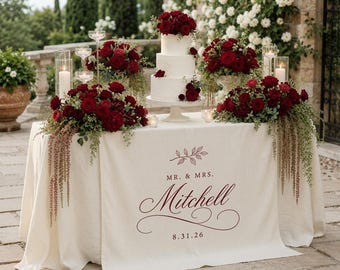 Personalized Wedding Table Runner, Custom Mr And Mrs Last Name Reception Decor