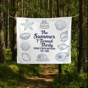 The Summer I Turned Birthday Party Banner Decor, custom Age Custom Birthday Tapestry,Custom 20th, 30th Birthday Party Decor,Coastal Birthday