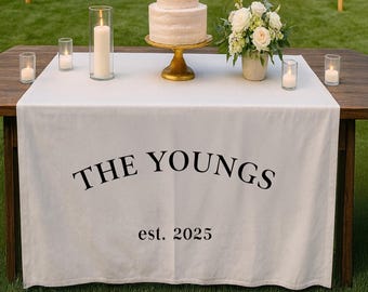 Custom Linen Wedding Table Sign, Personalized Last Name, Bridal Decor