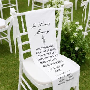Reserved Wedding Memorial Chair banner, Custom Memorial Wedding Sign, Wedding Chair Banner In Memory Of Loved Ones, Personalized Fabric Sign
