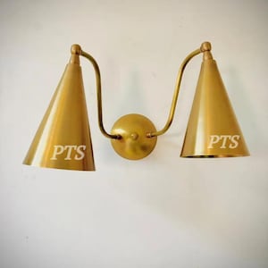 Pair Of Wall Sconce Lamp Wall Light Fixture, Mid-Century Shade Cone Wall Lights Fixture, Vintage Modern brass Handcrafted Double sconce !
