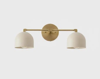 Mid Century Modern Double Wall Sconce, Brushed Brass Vanity Light Fixture, Handcrafted Bathroom Vanity Light Fixture, Over Mirror Lighting