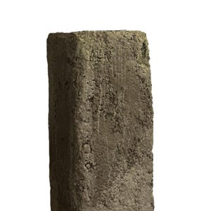 May include: A rectangular, textured, brown brick with a rough, uneven surface. The brick has a slightly weathered appearance, suggesting it may be made of concrete or a similar material. The edges are sharp and defined.