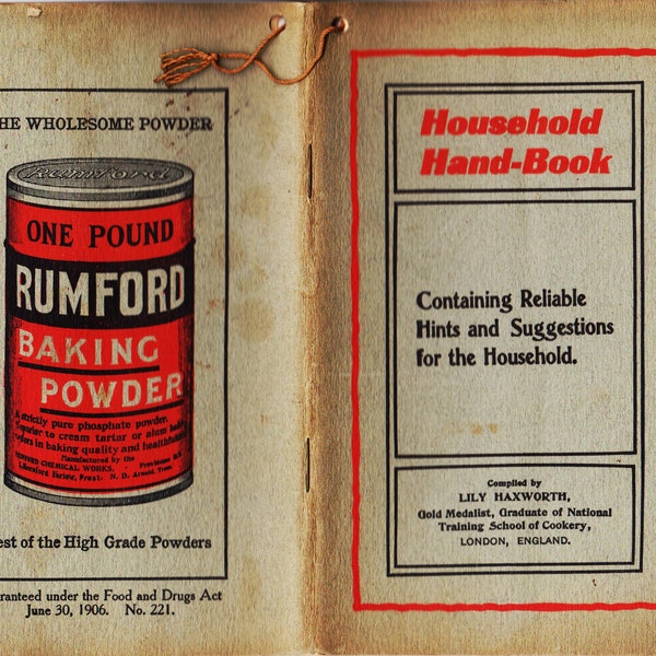 1906 Household Hand-Book London, Rumford Baking Powder Booklet PDF